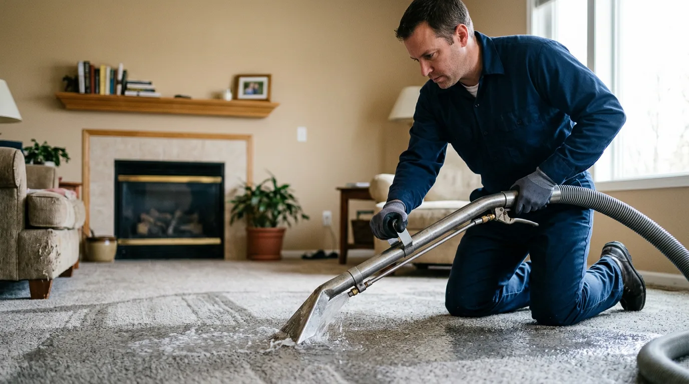 Water damage restoration technician working near Liberty Center, IA